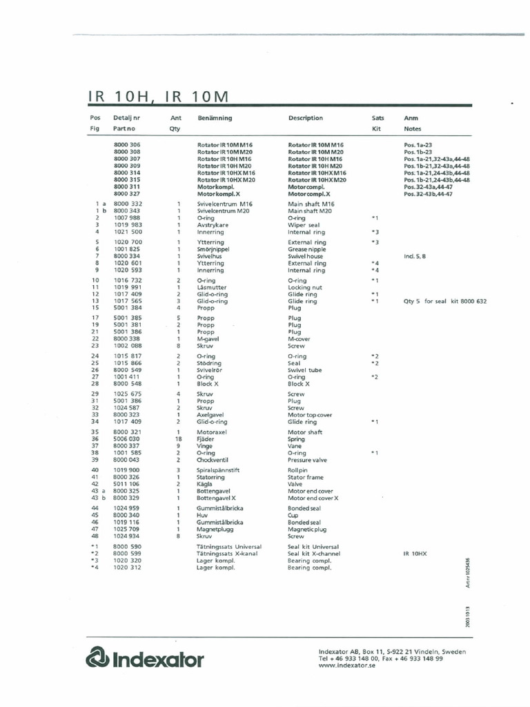 Lista Pezzi IR10 H | PDF