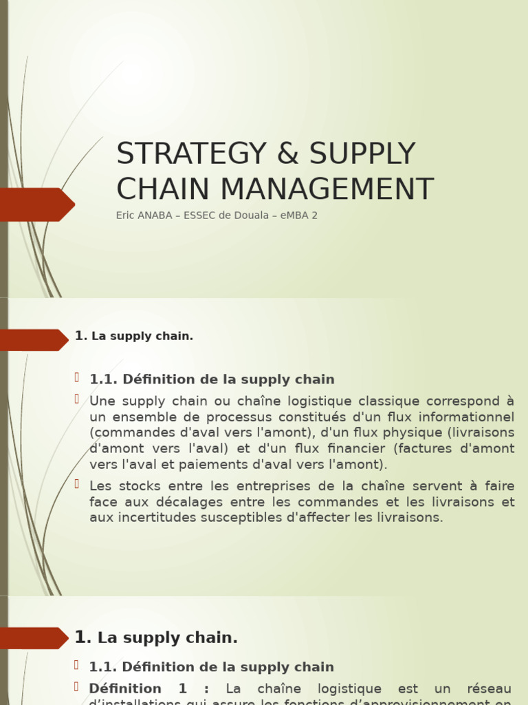 Définition et gestion de la supply chain | PDF | Logistique | Gestion ...