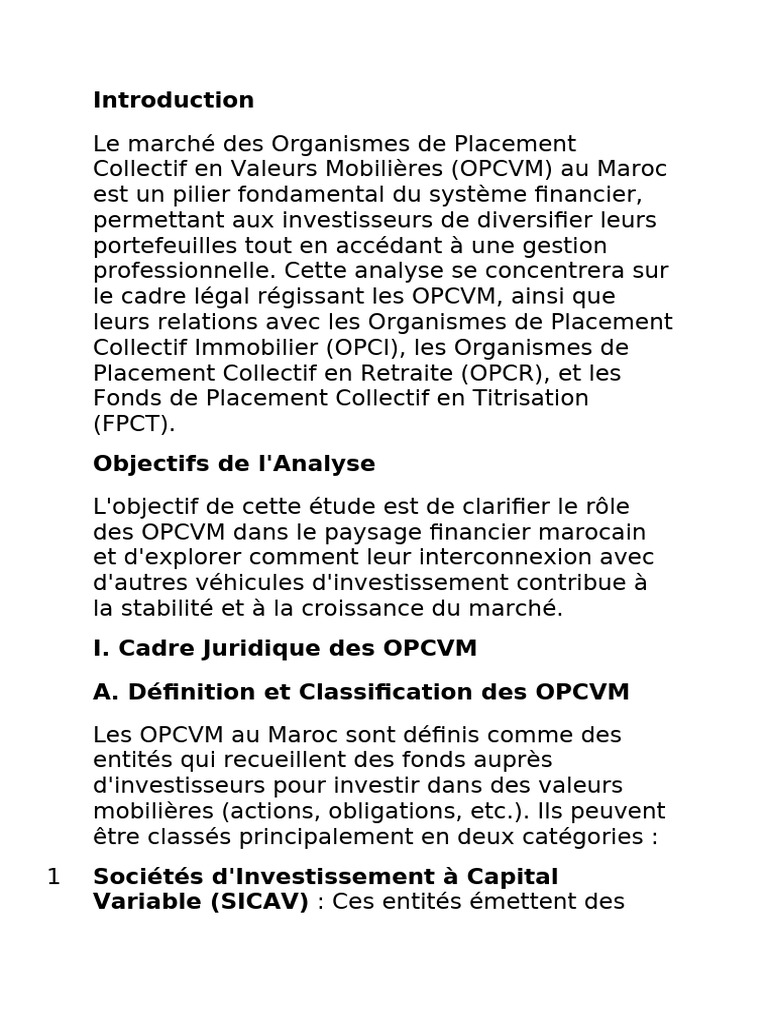 OPCVM au Maroc : Cadre et Interactions | PDF | Diversification (Finance ...