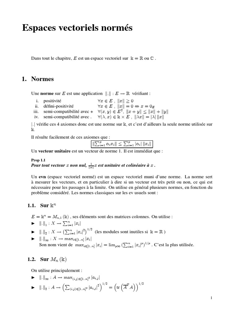 Introduction aux espaces vectoriels normés | PDF | Norme (Mathématiques ...