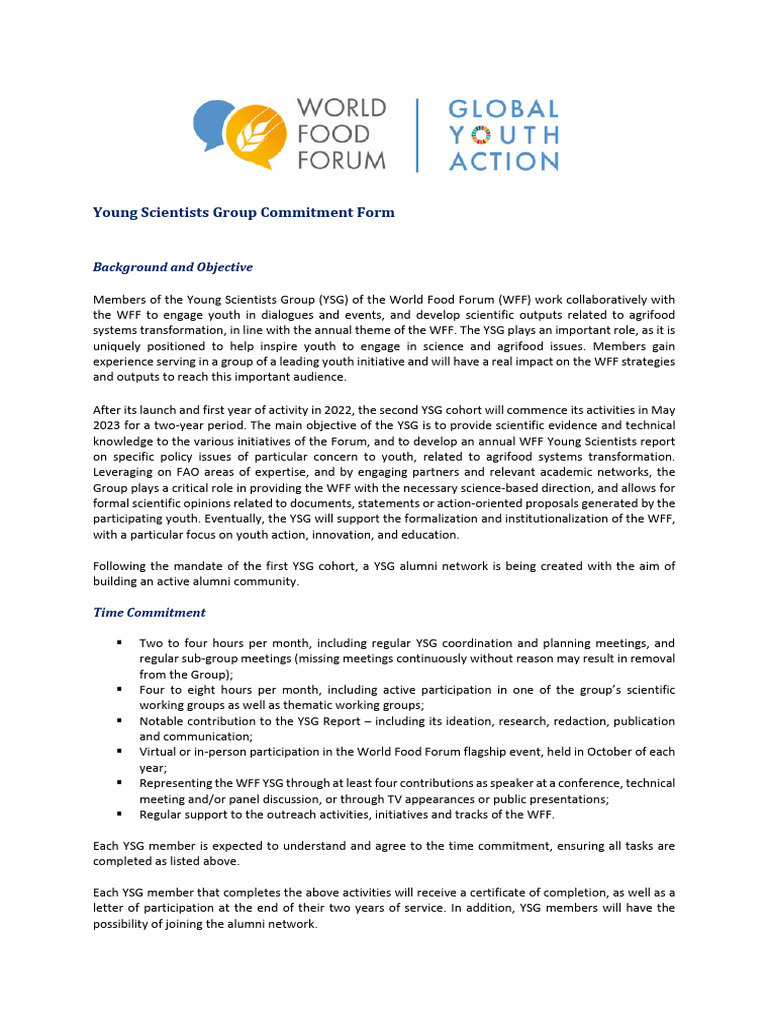 YSG Commitment Form 2023-2025 | PDF | Food Industry