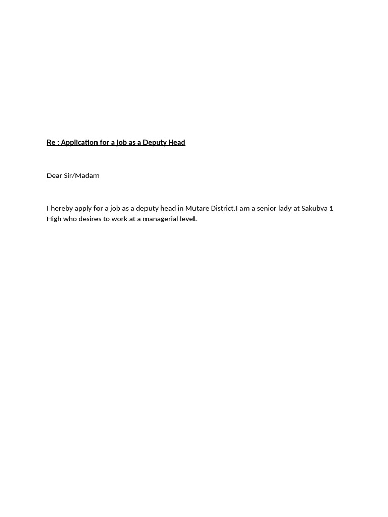 Deputy Head Job Application - Mutare District | PDF