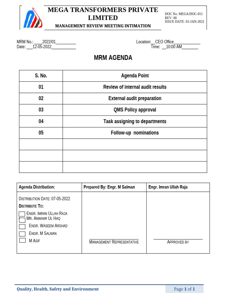MRM Intimation for May 2022 Meeting | PDF