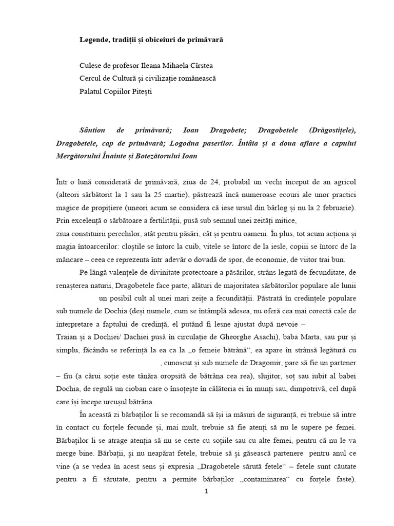Legendetraditii Si Obiceiuri de Primavara | PDF