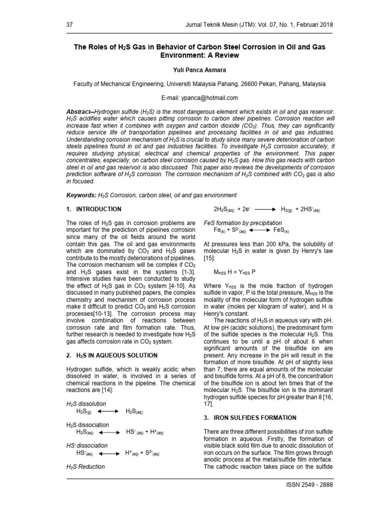 H2S Gas Impact on Carbon Steel Corrosion | PDF | Corrosion | Ph