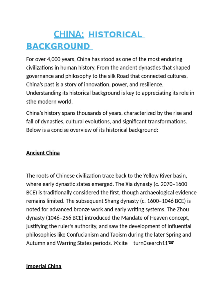 China’s Historical Background Overview | PDF | China | World Politics
