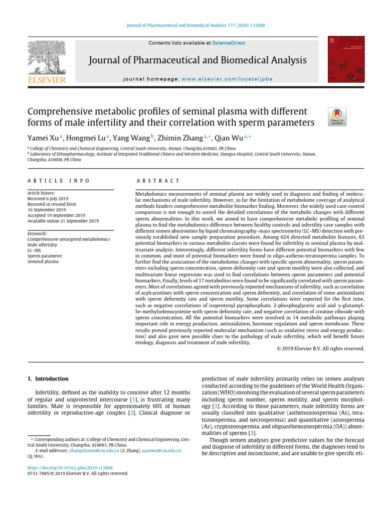 Comprehensive Metabolic Profiles of Seminal Plasma With Different | PDF ...