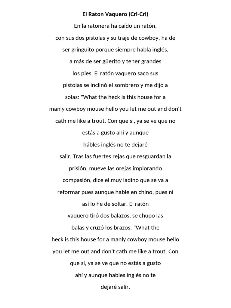 Letra de El Ratón Vaquero | PDF