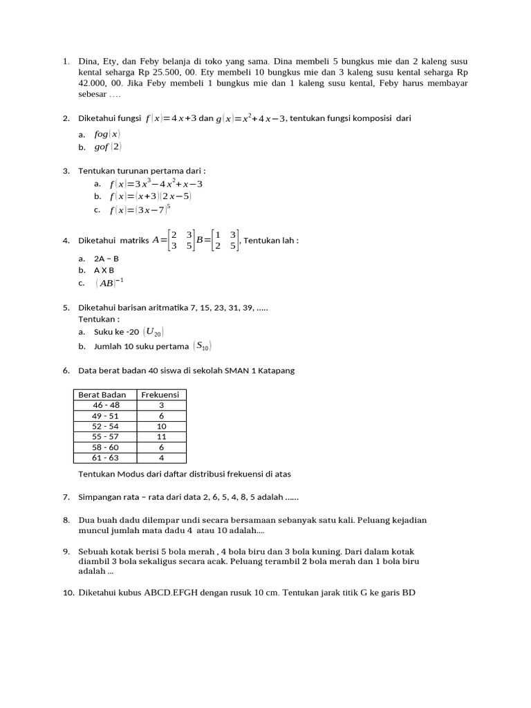 Soal Matematika dan Statistika Lengkap | PDF