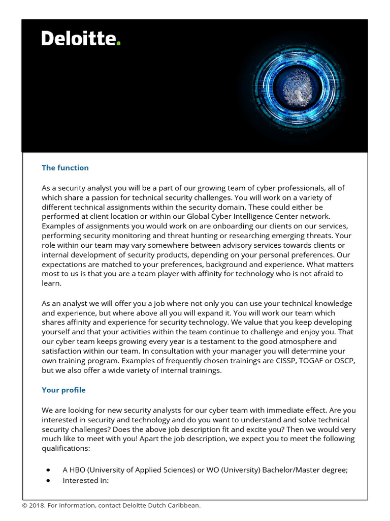 Cyber Security Analyst Position in Aruba | PDF | Computing