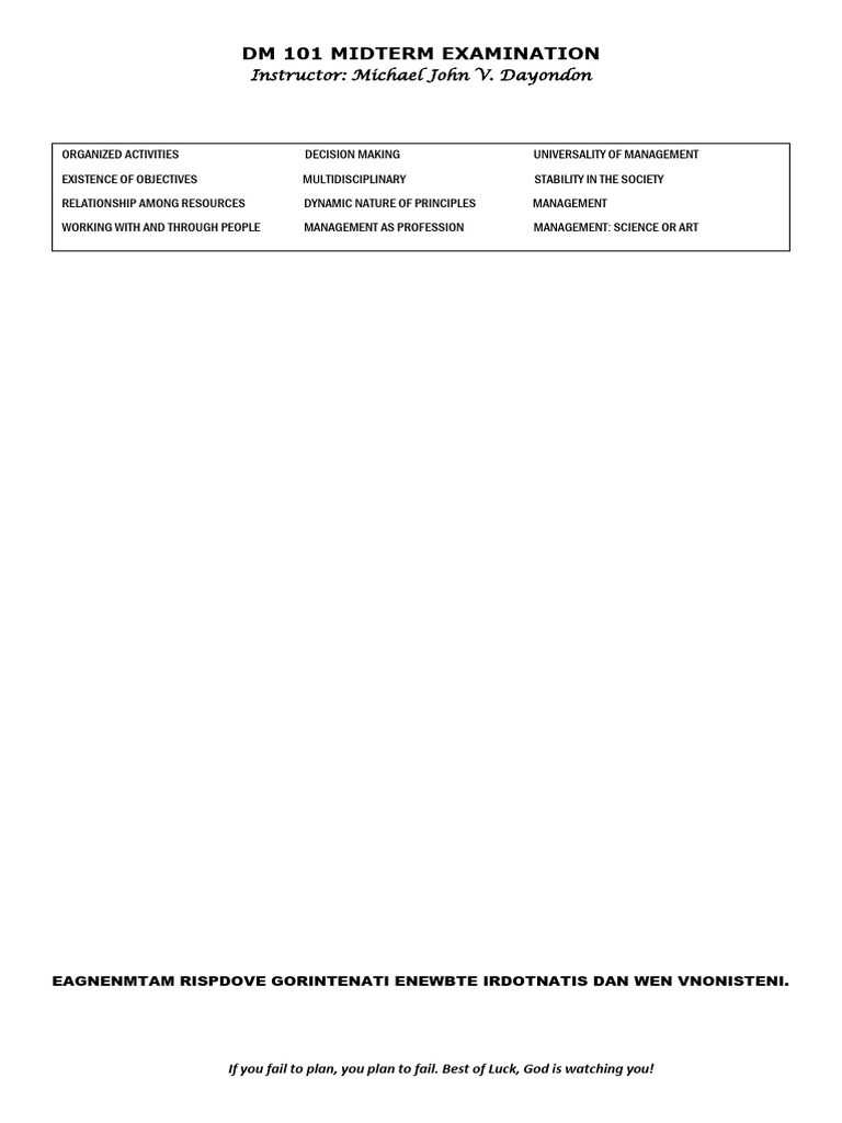 DM 101 Midterm Exam Overview | PDF | Interdisciplinarity | Cognition
