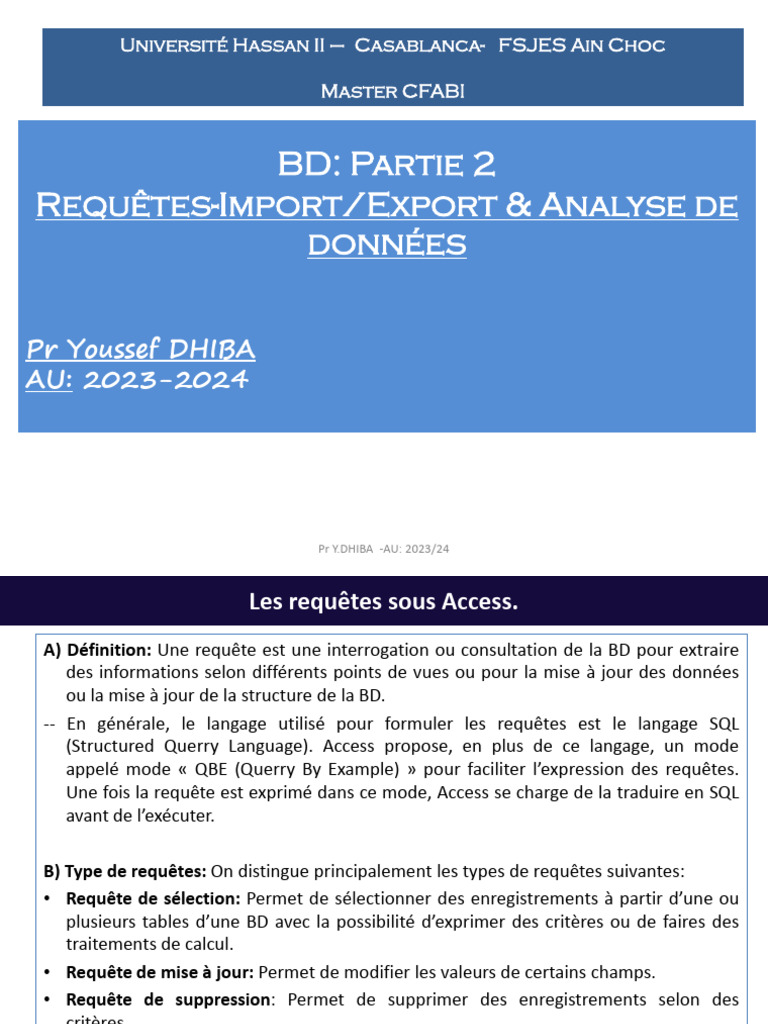 Requêtes SQL et Analyse de Données Access | PDF | Microsoft Excel ...