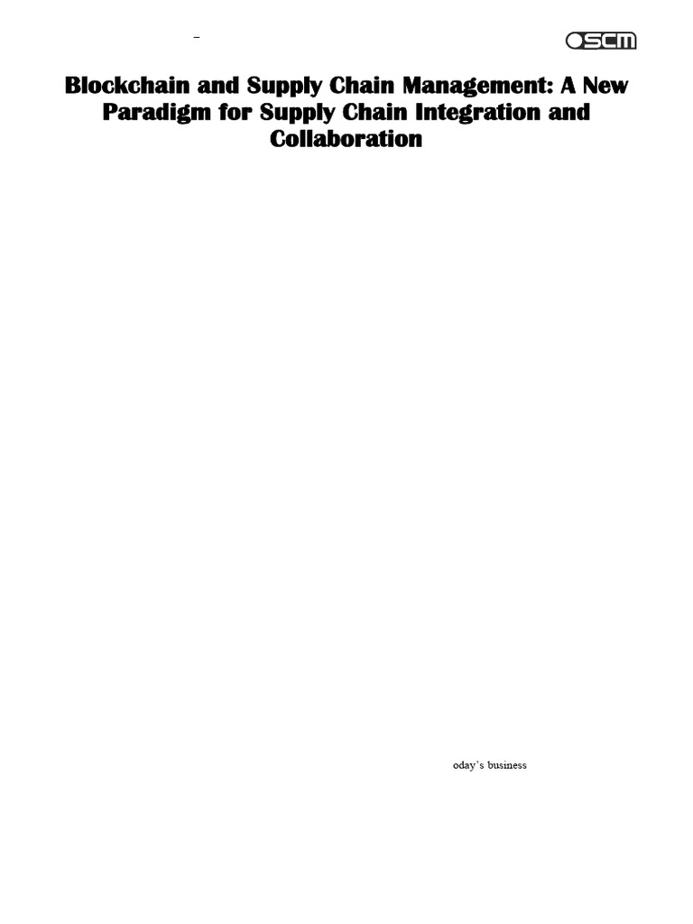 Blockchain's Role in Supply Chain Integration | PDF | Supply Chain ...
