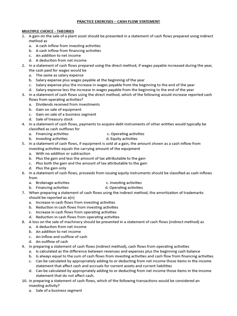 Cash Flow Statement Practice Exercises | PDF | Cash Flow Statement ...