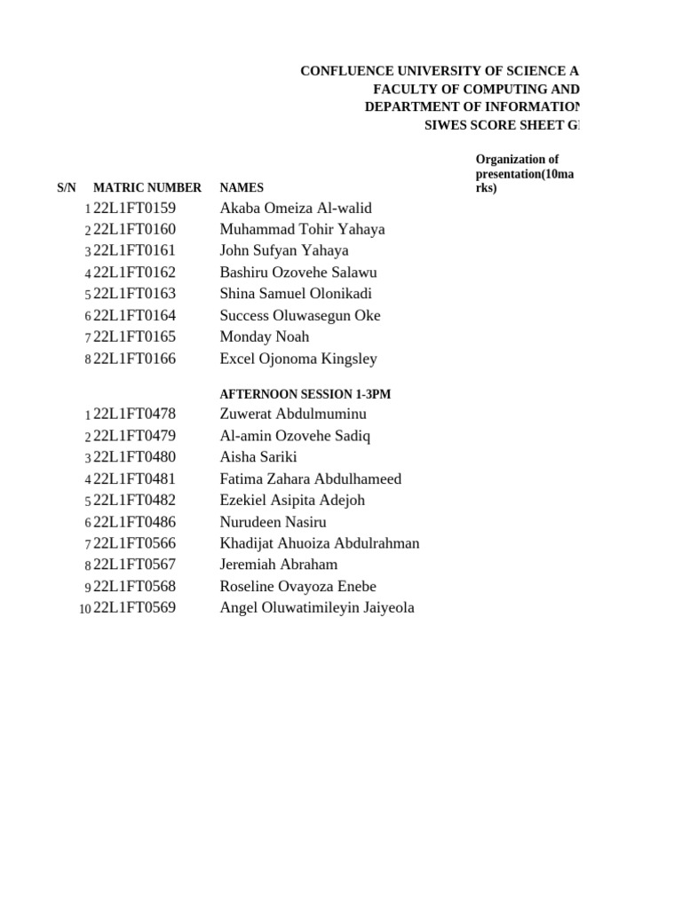 Ift Siwes Grouping | PDF