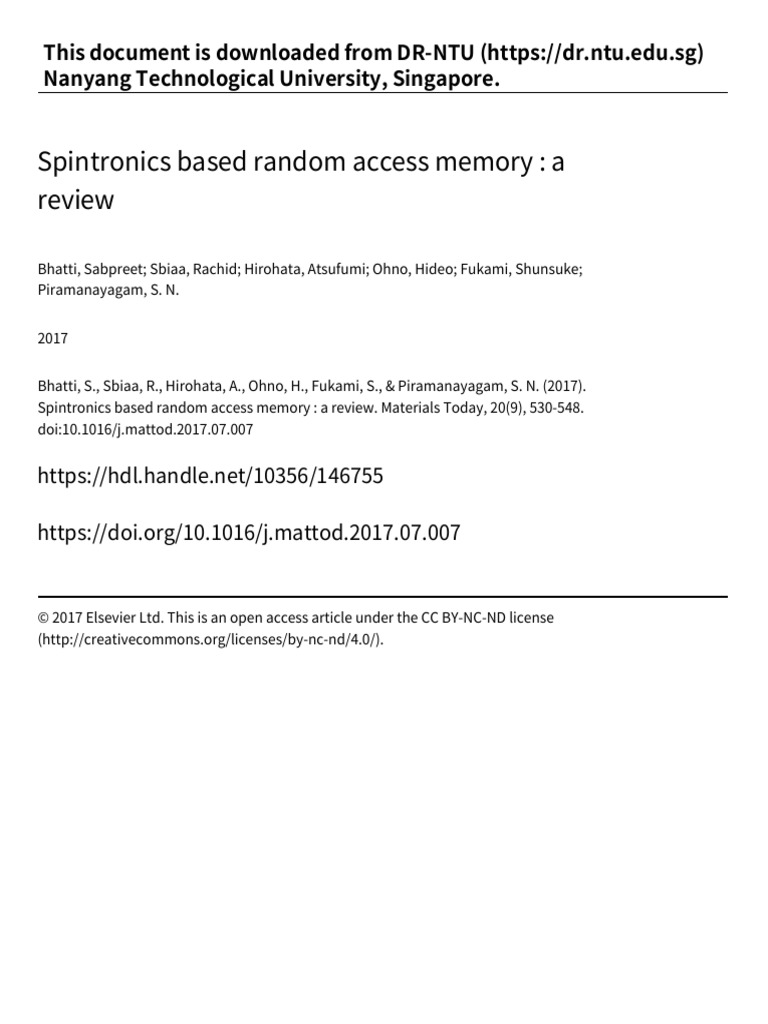 Spintronics Random Access Memory Review | PDF | Computer Memory ...