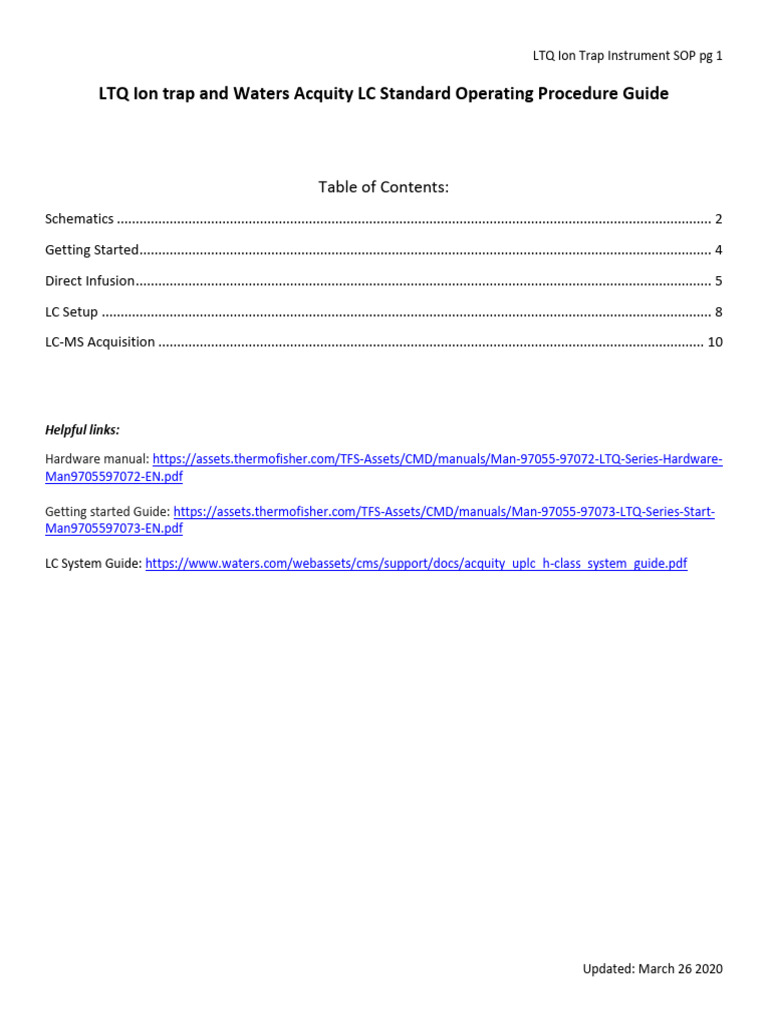 LTQ Ion Trap SOP for LC-MS Setup | PDF | Liquid Chromatography–Mass ...
