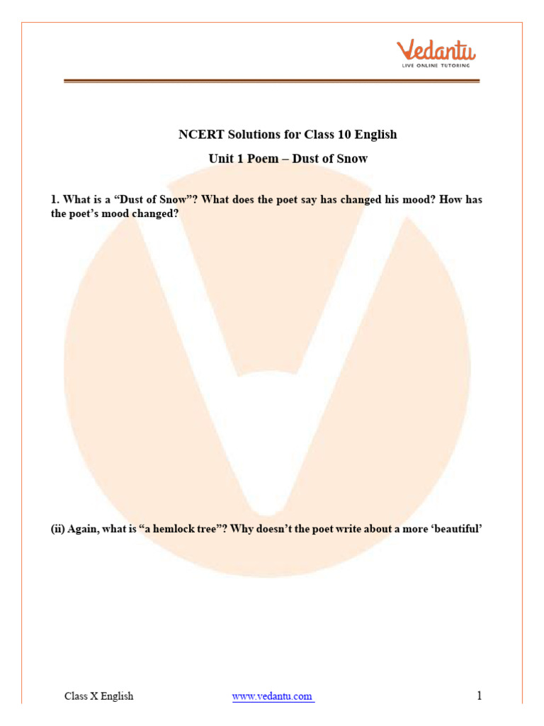Ncert Solutions For Class 10 English First Flight Chapter 1 Dust Snow ...