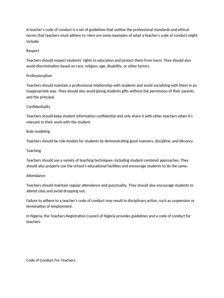 Teacher's Code of Conduct Guidelines | PDF | Teachers | Disciplines