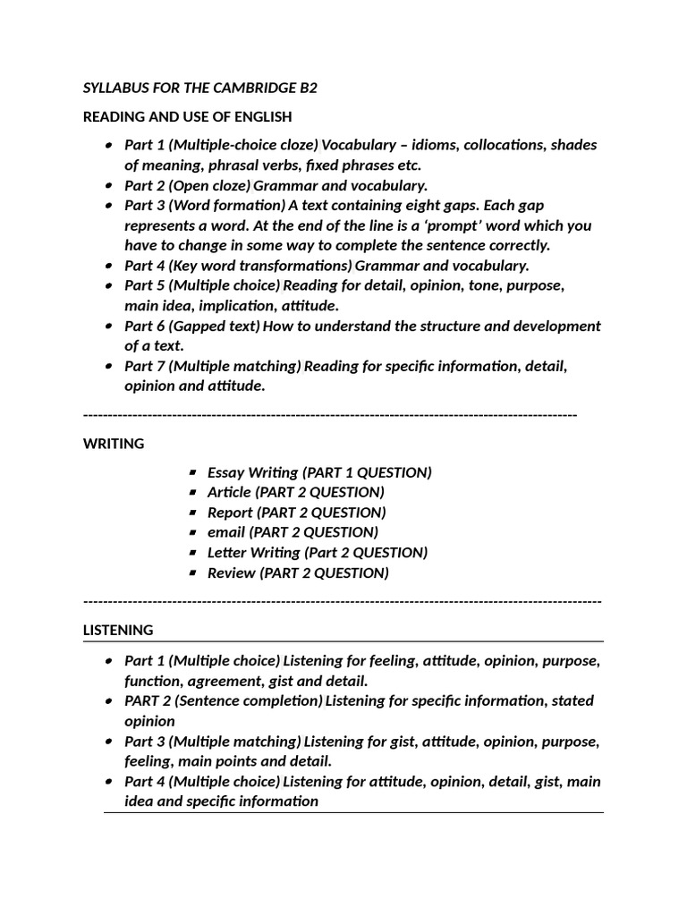 Cambridge B2 English Syllabus Overview | PDF