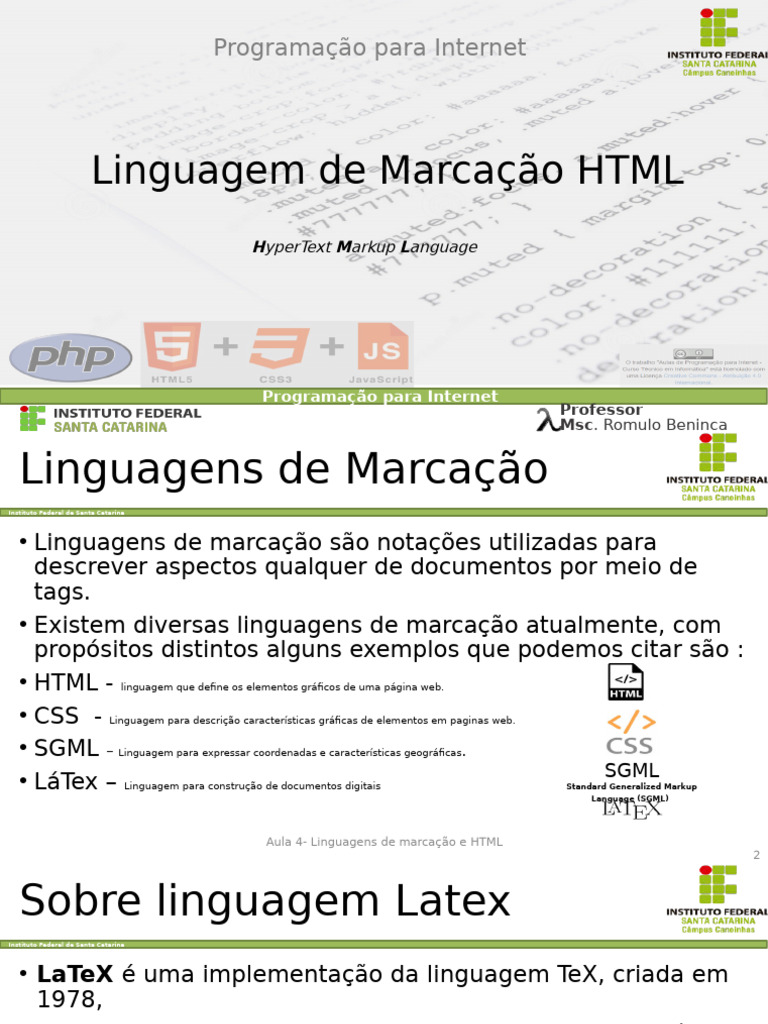 Linguagens de Marcação: HTML e LaTeX | PDF | Html | Linguagem de marcação