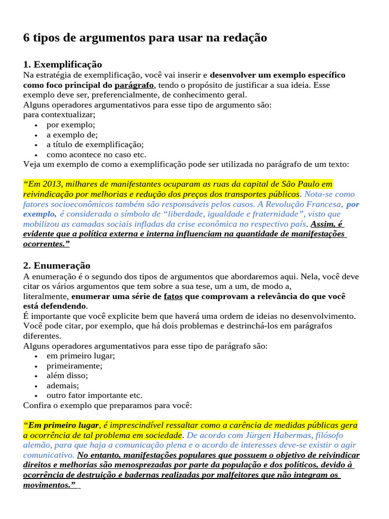 6 Tipos de Argumentos na Redação | PDF | Obesidade | Moralidade