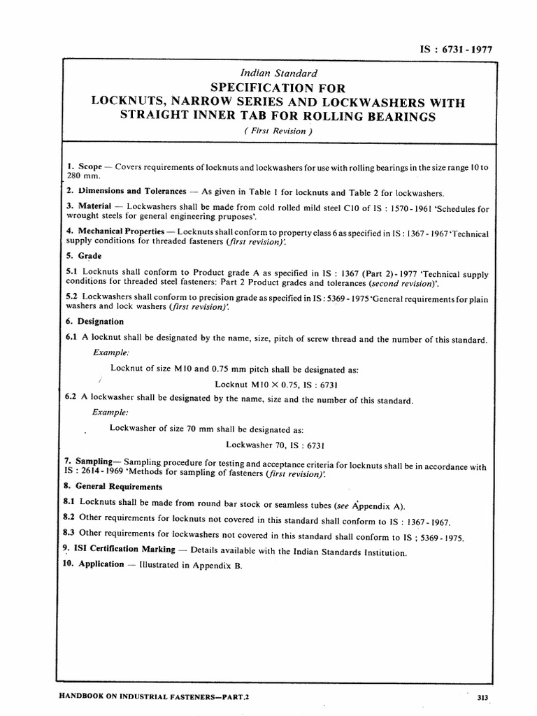 Is 6731 Lock Nut & Washer | PDF