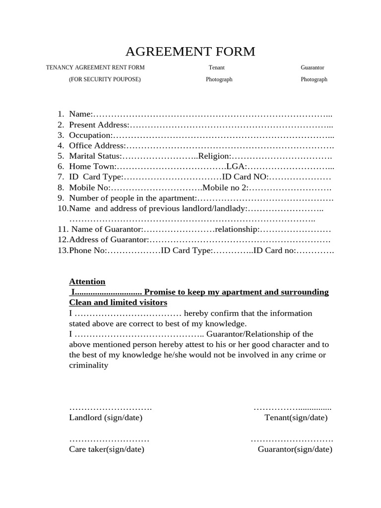 Tenancy Agreement Form Template | PDF