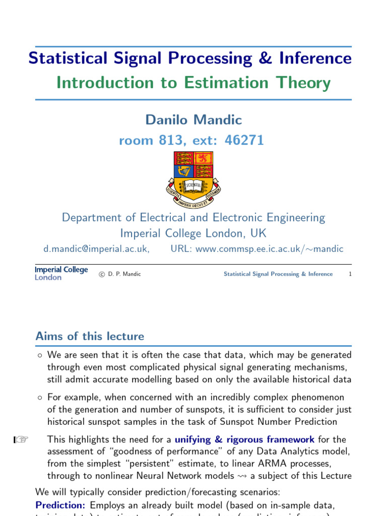 Estimation Theory in Signal Processing | PDF | Estimator | Bias Of An ...