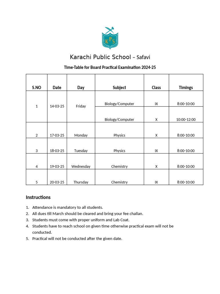 Practical Exam Schedule 2024-25 | PDF