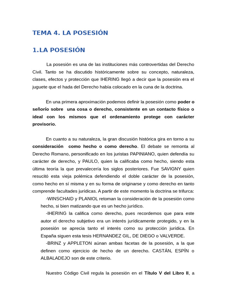 Clases y Naturaleza de la Posesión en Derecho | PDF | Posesión (Ley ...