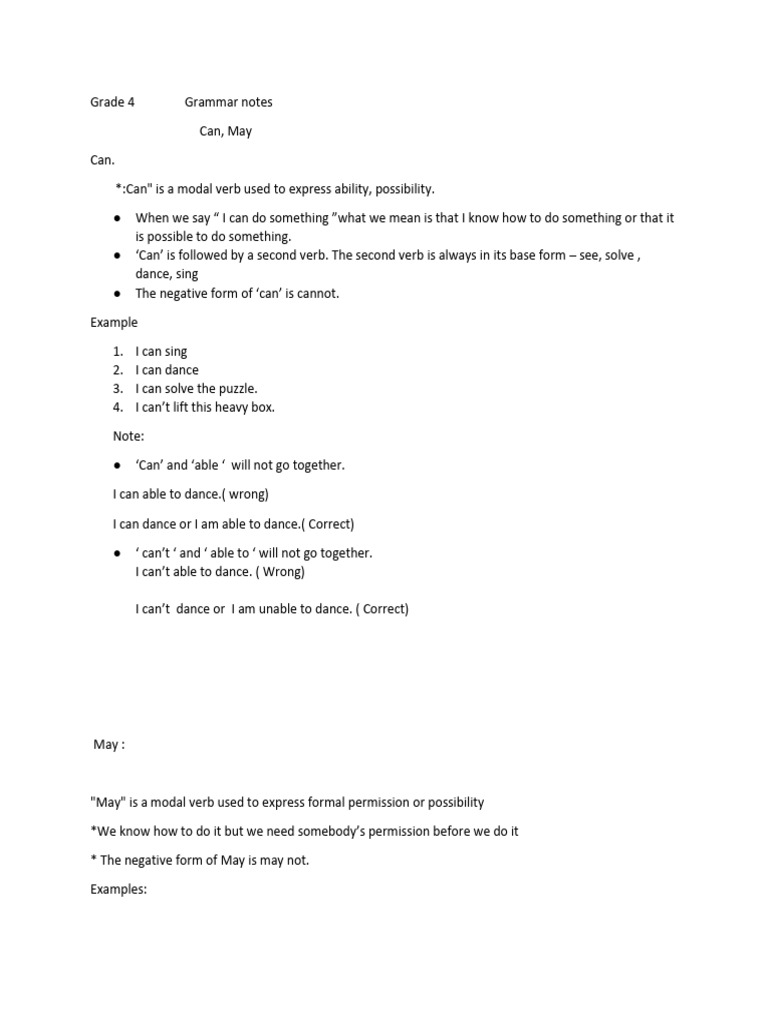 G4 Eng Grammar Can May CN | PDF
