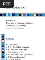 Introduction To C++: Usharani.M Department of Computer Applications Agni College of Technology Anna University, Chennai