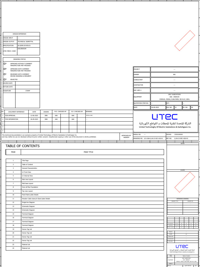 U23-0386-Q-06-23-SEC-USS-R1 - 9104 - 1500kVA, 2500A, 13.8kV400V, 3Ø+N+E ...