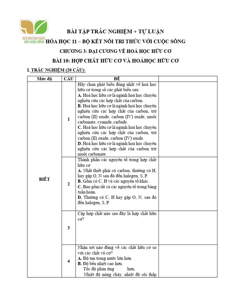 Baitap Bài 10 Môn HOÁ HỌC 11 KNTT | PDF