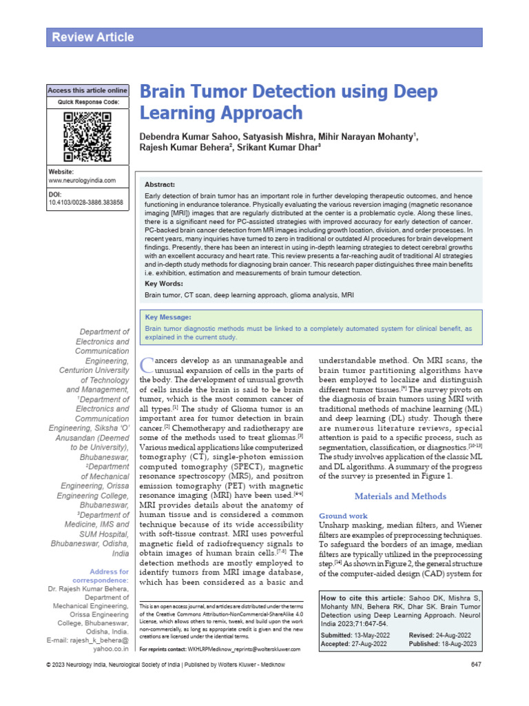 Brain Tumor Detection Using Deep Learning Approach.3 | PDF | Machine ...