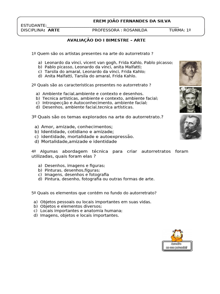 Atividade de Autorretrato com Gabarito | PDF
