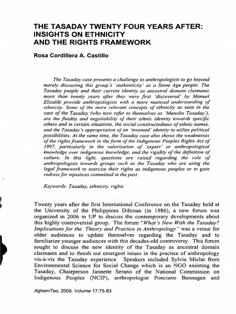 Tasaday Identity and Rights Framework Analysis | PDF | Ethnicity ...