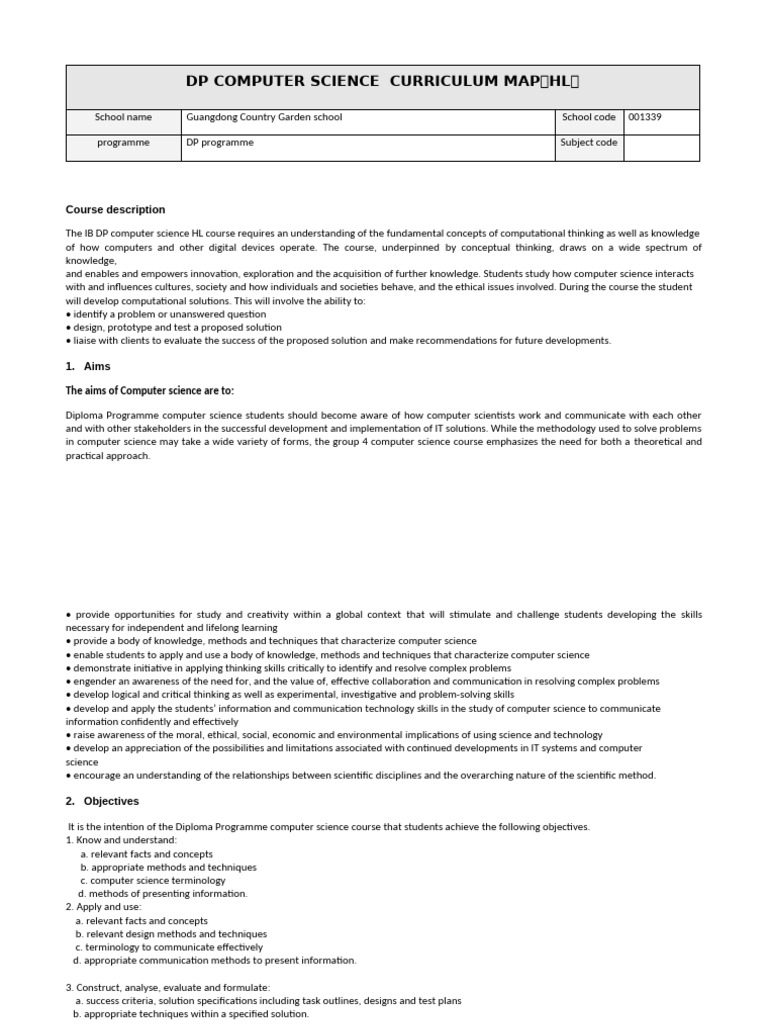 Dp Computer Science Curriculum Map（Hl）详图 | PDF | Computer Science | Science
