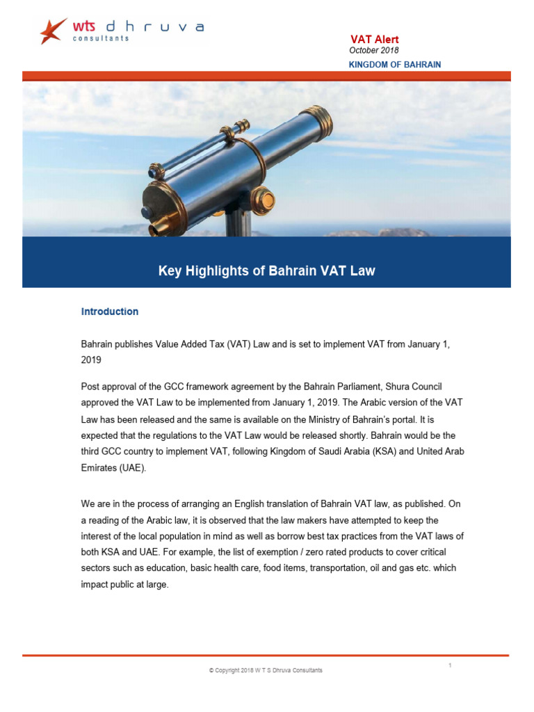 Alert KeyHighlightBahrainVATLaw | PDF | Value Added Tax | Taxes