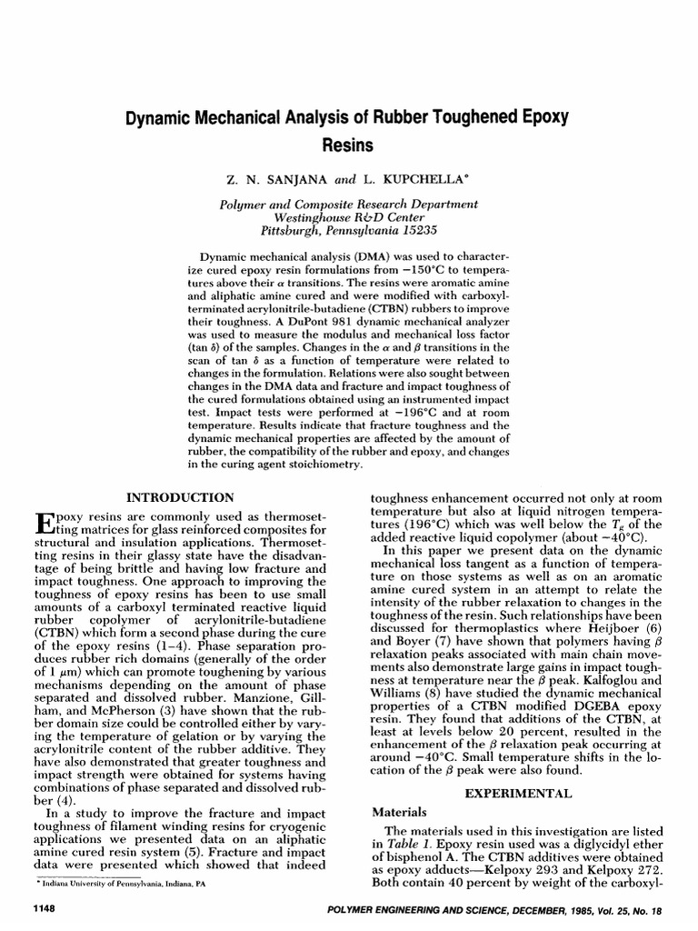 Dynamic Mechanical Analysis of Rubber Toughened Epoxy Resins | PDF ...