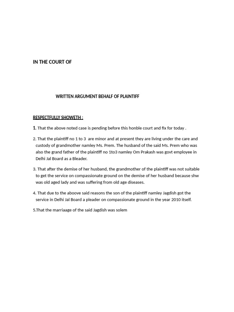 Written Arguments for Minor Plaintiffs | PDF