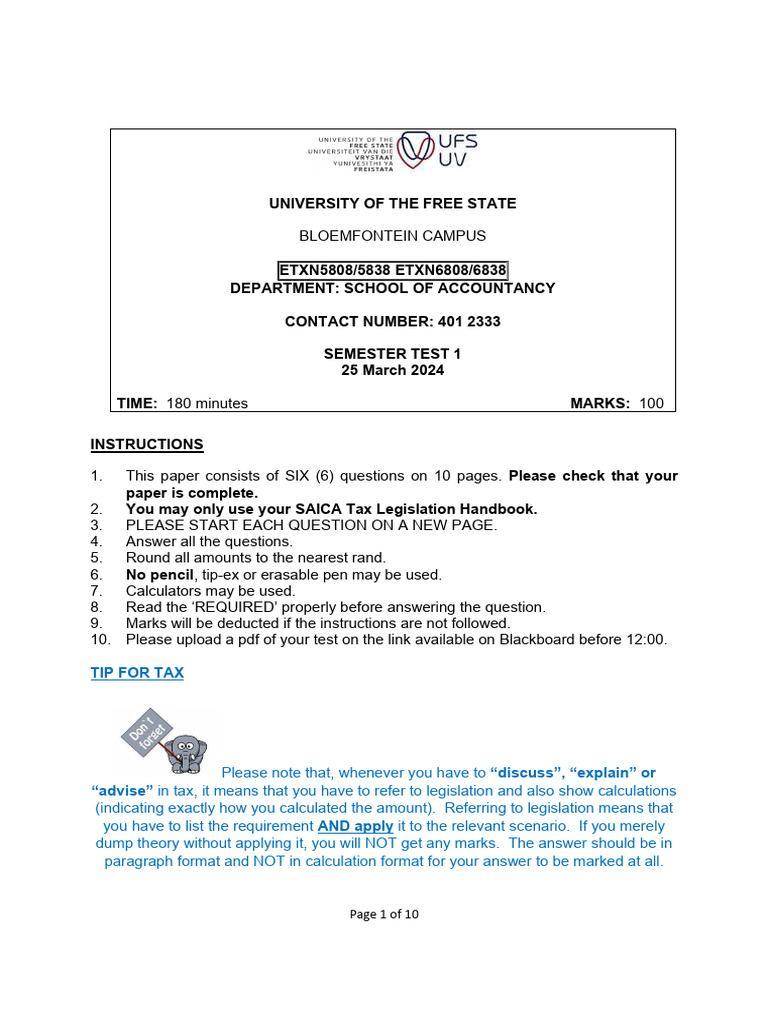 ETXN5808 - 6808 Semester Test 1 | PDF | Value Added Tax | Taxes
