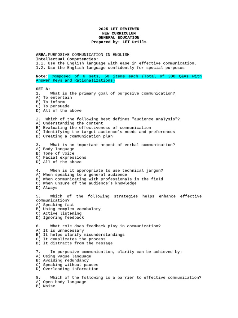 LET Reviewer: Purposive Communication | PDF | Communication ...