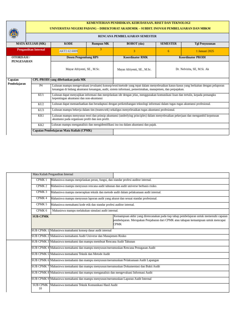 Rencana Pembelajaran Audit Internal 2025 | PDF