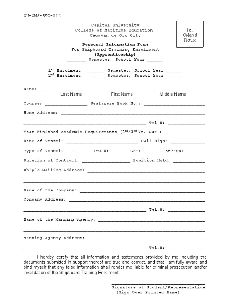 Personal Information Form (Apprenticeship) ST ND PDF