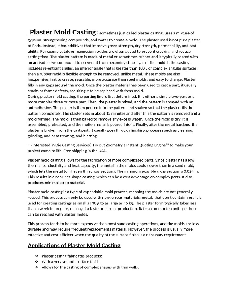 Plaster Mold Casting Overview | PDF | Plaster | Crafts