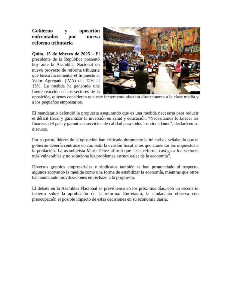 Gobierno y Oposición Enfrentados Por Nueva Reforma Tributaria | PDF