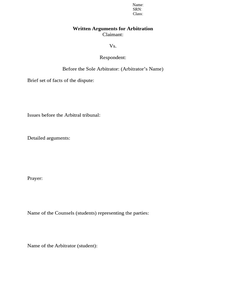 Written Arguments Format for Arbitration | PDF
