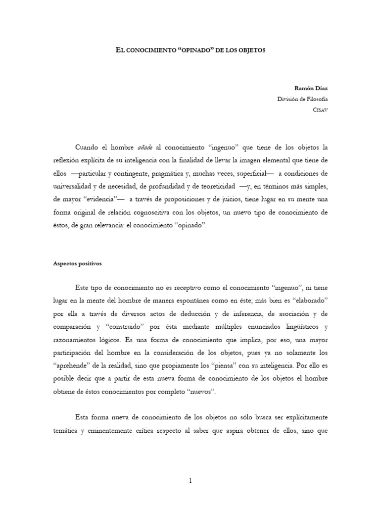 Conocimiento Opinado de los Objetos | PDF | Conocimiento | Teoría